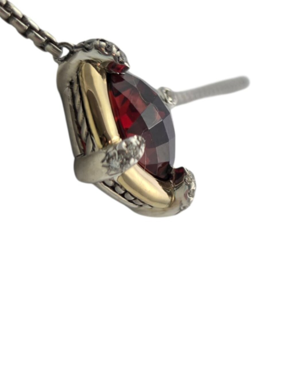 David Yurman Sterling 18K Gold Petite Chatelaine Garnet Diamond Necklace #24815 - Picture 5 of 10